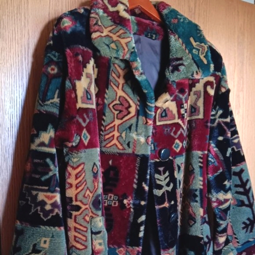 Faux Fur Boho Gallery Coat - Bohemian Teddy Jacket Women's Large Size 12 Vintage